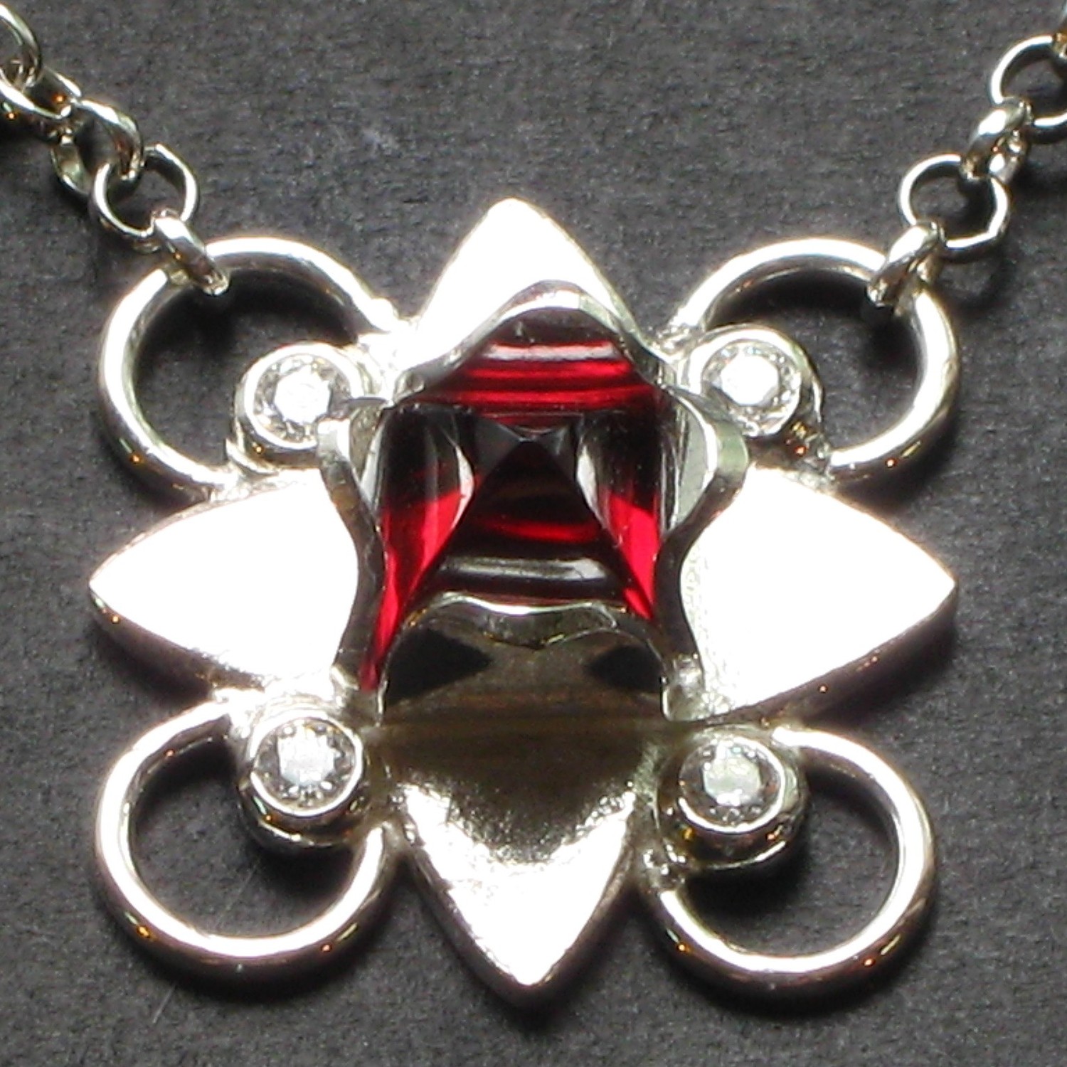 STERLING AND CZ Lotus Pendant with Garnet